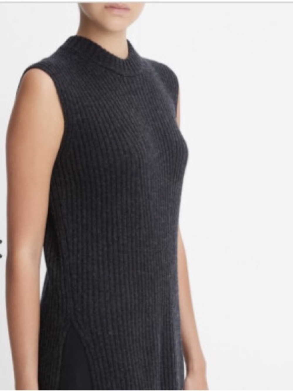 Vince Wool & Cashmere Ribbed Tunic Top in charcoal
